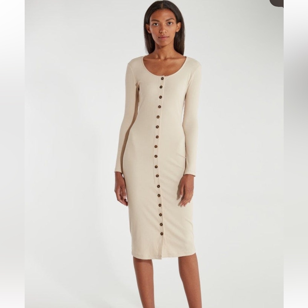 Billie The Label Colette Ribbed Knit Button-Front Long Sleeve Dress